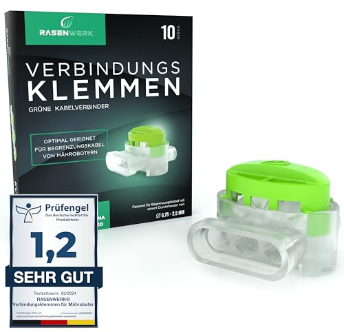 RASENWERK® - Kabelverbinder für Mähroboter Begrenzungskabel - Verbindungsklemmen mit wasserdichter Gelfüllung - Kompatibel mit Markenherstellern wie Gardena, Husqvarna, Worx, Bosch - 10 Stück