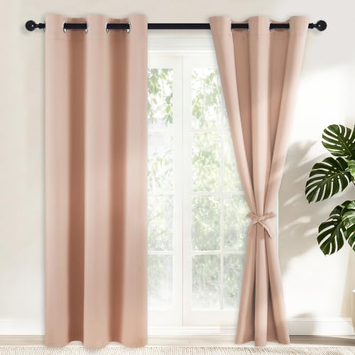 Hiasan mörkläggningsgardiner gardiner med öljetter, rodnad rosa ogenomskinliga gardiner, 2 stycken, 117 x 228 cm (bredd x höjd), mjuka skjutgardiner för sovrum, vardagsrum etc.