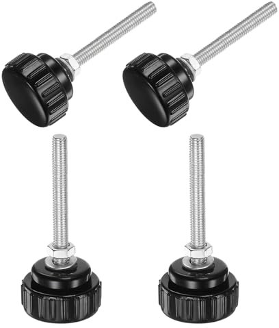 QUARKZMAN Lot de 4 Boutons Moletés à Vis M5 x 50 mm Avec Écrous et Rondelles, Bouton de Serrage à Tête en Plastique de 25 mm, Vis à Main, Noir