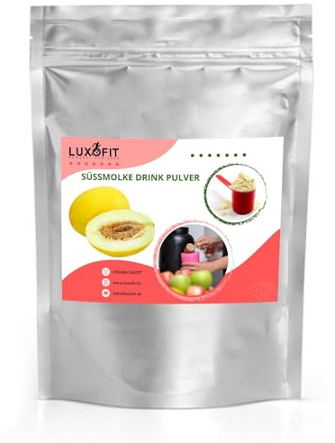 Luxofit Honigmelone Süßmolke Drink Pulver mit Whey Protein, L-Carnitin, Molkepulver, für Fitness und Wellness geeignet, schnelle und einfache Zubereitung (1 Kg)