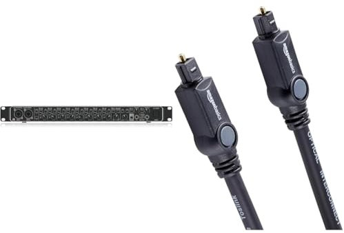 Behringer UMC1820 Interfaz de audio/MIDI USB Audiophile 18x20, 24 bits/96 kHz con preamplificadores & Amazon Basics - Cable óptico de audio digital Toslink (1 m), para Televisión, Negro