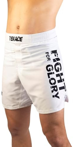 Tenace MMA Pantalón Corto - Short Entrenamiento Grappling, BJJ, Boxeo, Artes Marciales (XL, Blanco)