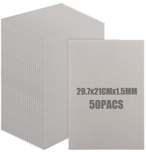 GBACHOOSE Lot de 50 Carton Gris A4, 210 x 297 mm, papier a4, papier cartonné a4, 1,5 mm, format pour couverture de livres, reliure, cartes, invitations