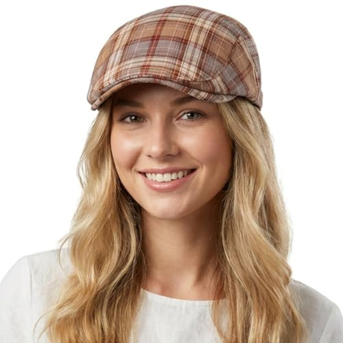 HIQIU Rutigt mönster toppluva herrar, platt keps män Gatsby Newsboy basker keps, rutig skjutmössa damer sommar driving hatt justerbar