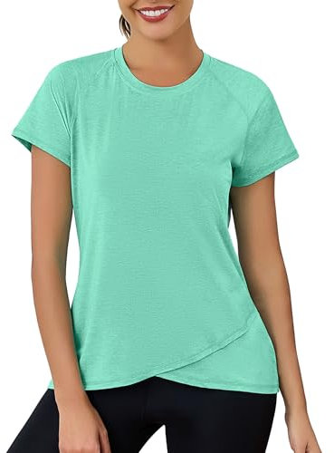 Gyabnw Sportshirt Damen Kurzarm Sport Oberteile Locker Laufshirt Leichtes Funktionsshirt Fitness Gym