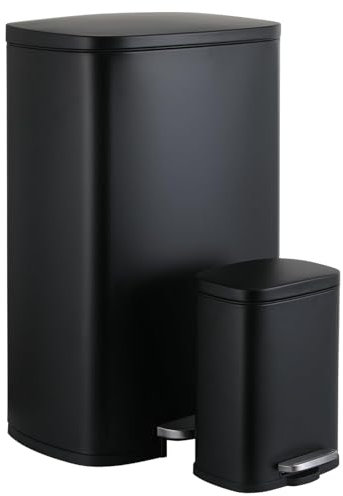 LIFERUN Set Pattumiera Cucina 50l + 5l, Set di Cestino a Pedale in Acciaio, con Chiusura Silenziosa, Secchio Interno, isolare gli odori, Grande Pattumiera, per Ufficio, Casa, Camera, Nero