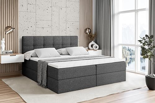 ALTDECOR Boxspringbett mit Matratze und Lattenrost, Boxbett, Topper, Polsterbett mit Bettkasten, Bett mit Stauraum H3-Matratze, Doppelbett, Springboxbett - Marce - 200x200 - Dunkelgrau