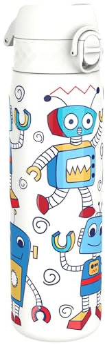 Ion8 Gourde Inox Léger, 600ml, Non Isolé, Anti-Fuite, Facile à Ouvrir, Verrouillage Sécurisé, Lavable au Lave-Vaisselle, Poignée de Transport, Durable, Acier Inoxydable, Robots
