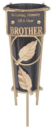 Graveside Memorial Flower Holder Vase – Durable Metal Spike Grave Decoration | Elegant Tribute for Loved Ones, Durable Cemetery Ornament for Flowers & Loving Remembrance – Black (Brother)