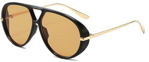 YAMEIZE Piloto Gafas de Sol Retro Oversized para Mujeres y Hombres Redondo Piloto 70 años Puente Doble Marco Grande Gafas Protección UV400