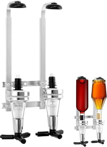 TYBYBB Flaschenhalter Wand Getränkespender für 2 Flaschen, Doppelkopf Dispenser Flaschenhalter, Schnapsspender Aluminiumlegierung, Für Familien,Bar,Barkeeper Liebhaber