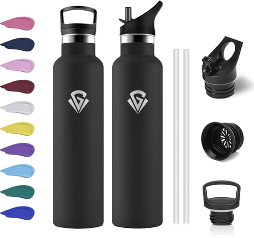 Botella Agua 1L, Cantimplora sin BPA, Botella Termica Acero Inoxidable con Aislamiento Doble Pared, Botella Gym Reutilizable y Antifugas para Escuela, Oficina, Viajes, Senderismo, Yoga, Outdoor