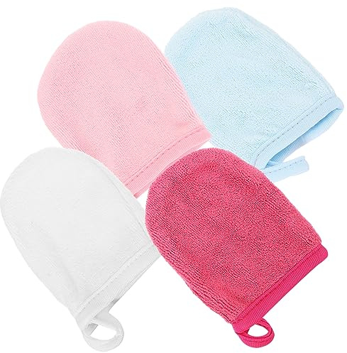 SAFIGLE 4 Stück-Pack Mikrofaser Gesichtsreinigungshandschuhe Waschbare Sanfte Make Up Entferner Handschuhe für Damen Praktische Abschminktücher für Tägliche Gesichtspflege Zuhause