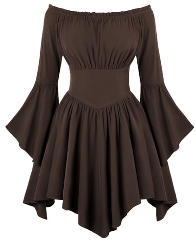 SCARLET DARKNESS Damen Piratenkleid schulterfrei Glockenärmel Renaissance