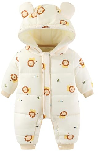 JiAmy Combinaison de neige pour bébé fille et garçon - Combinaison d'hiver avec capuche - Manches longues - Imprimé mignon - Pour 3 à 24 mois, Lion, 18-24 mois