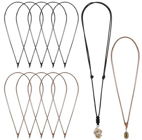 Lot de 12 colliers en cuir pour homme - Avec fermeture à nœud réglable - Collier en cuir synthétique - Collier en cuir synthétique pour chaînes en caoutchouc - Pour pendentifs DIY