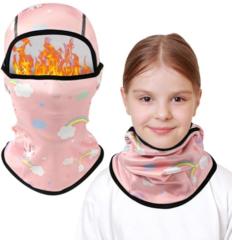 AYPOW Barn balaklava vinter 2–8, multifunktionell vindtät fleece varm skidmask cykling ansiktsmask under hjälmen, stormmask mössa med halsvärmare för pojkar flickor, vinter utomhus sport, enhörning