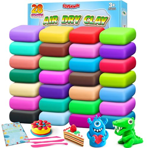 Air Dry Clay, 28 Colours Modelling Clay Kit with Tools, Craft Toys for Children 3-12 Years