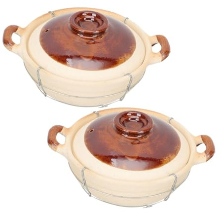 TOBBOMEY Cazuela De Barro Con Mango Para Cocinar Arroz Individual 0.5l, Maceta De Barro China Resistente Al Calor, Apta Para Guisos y Sopas, Utensilios De Cocina Para Uso Doméstico