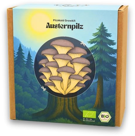 PilzWald Growkit Austernpilz - Speisepilze selber züchten - Pilzzucht Set für Anfänger mit Bilder-Anleitung Austernseitling Pilzzuchtset für Haus & Garten