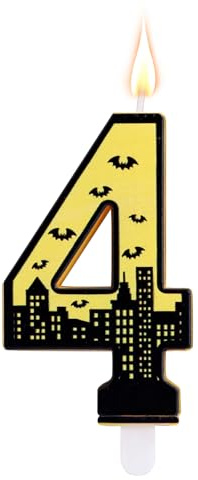 Candela di Compleanno di Pipistrello Numeri, Decorazioni per Torte a Tema Batman Adatte per Feste a Tema Bambini e Bambine (4)