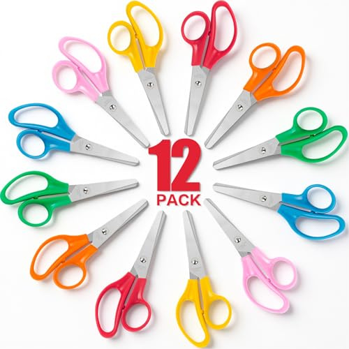 Toidgy 12 Pack Kids Scissors, 5 Inch Scissors Bulk for School, Blunt Tip Scissor for Kids Student Teacher,Kid Safety Scissor for Preschool Classroom Office Home,School Supplies Craft Cutting Paper