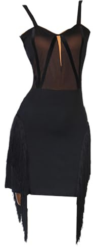 Hynyjxjy ,Nero,M, Vestiti da Ballo Latino da Bretelle Abiti per Prove da Sala da Ballo da Donna con Frange Vestito da Ballo per Esibizioni di Cha Cha Completo da Ballo Salsa A vestibilità Aderente