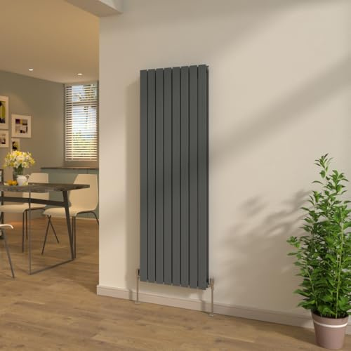 NRG 1600x544mm Flat Panel Double Column Radiator Anthracite with Valves