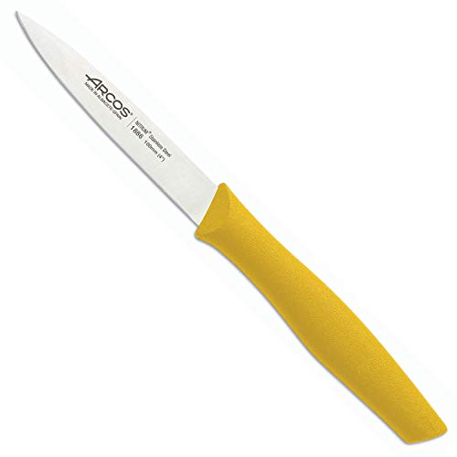Arcos Serie Nova, Spelucchino Coltello per sbucciare, Lama Acciaio Inossidabile NITRUM 100 mm, Manico Polipropilene, Colore Giallo