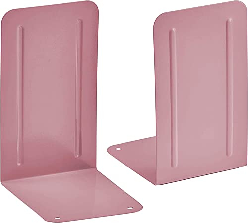 Acrimet Metal Bookends, Non-Skid Book Stand for Shelves, Heavy Duty Book Stopper, 17,5 cm H x 10 cm W x 11,5 cm D, Pink, 1 Pair