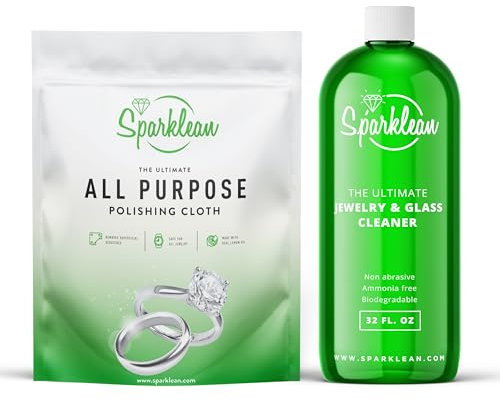 PACK de LIQUÍDO para LIMPIAR JOYAS + GAMUZA PREMIUM I | Ideal para Limpiar Plata, Oro y Diamantes I Elimina Manchas en Joyas y actúa como limpiador joyas ultrasonidos I Fabricado en EE. UU (946ml)