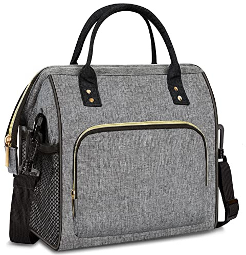 IDEATECH Large Insulated Lunch Bags for Work, Leakproof Lunch Box for Women & Men, Lunch Tote Cooler Bags with Adjustable Shoulder Strap for Teacher, Nurse, Mom, Womens Lunchbox Gifts (Grey)