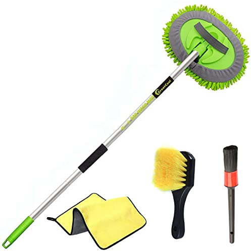 GreatCool 160CM Autowaschbürste Waschbürste Auto mit Langer Griff, 2 in 1 Mikrofaser Chenille Autowaschmopp Waschhandschuh Reinigungsbürste für Auto RV Trucks Wohnwagen Wohnmobil