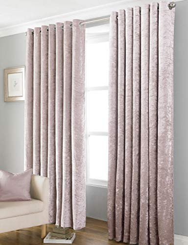 Olivia Rocco Blackout Crushed Velvet Curtains Eyelet Fully Lined Thermal Curtain Pair, 90 (Width) x 90 (Drop) Blush Pink