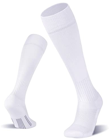 FITRELL 2/3 Pack Soccer Socks Baseball Softball For Youth Kids Boys Girls, Over-The-Calf Football Socks for Adult Men Women,White*2,Medium
