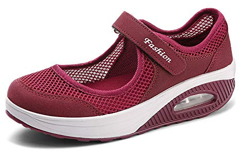 Chaussures pour diabétiques pour femme - Légères et larges - Fermeture Velcro - Respirantes - Orthopédiques - Chaussures de premiers soins, rouge, 40 EU