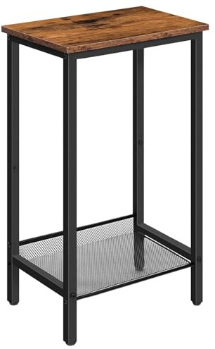 HOOBRO Tall Side Table, Industrial End Telephone Table with Adjustable Mesh Shelves, Small Tall Nightstand for Living Room, Bedroom, Entryway, Office, Rustic Brown and Black BF03DH01
