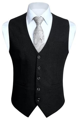 HISDERN Men's Suit Vest Black Vest Lightweight Formal Dress Waistcoat Business Tuxedo Slim Fit Jacket or Suit for Wedding