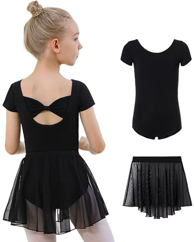 DIPUG Black Girls Ballet Leotards with Removable Skirt Toddler Hollow Back Dance Dress Combo Size 2t 3t 4t XS