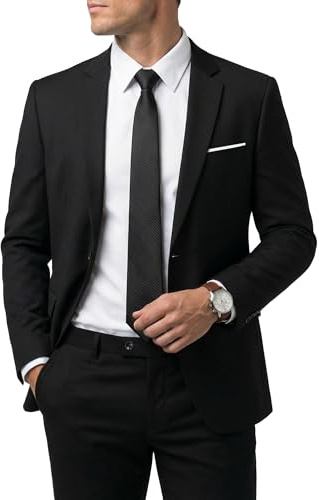 Hihawk Men's 2 Piece Slim Fit Suit with Stretch Fabric, Solid One Button Blazer Jacket Vest Pants Set with Tie.Black