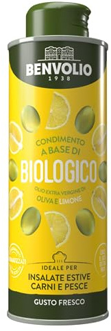 BENVOLIO - Olio al Limone Biologico 250ml - Estratto a Freddo da Olive Selezionate, Aromatizzato con Vero Limone: Ideale per Insalate, Carne e Pesce - Ricco di Vitamina E & C, 100% Naturale, Digestivo