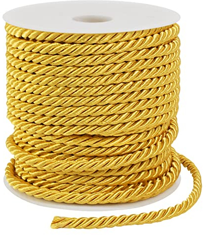 LEREATI 5mm Golden Yellow Polyester CORD_ROPE, 25m, for DIY Craft, Curtain Tieback, Home Decor, Costumes