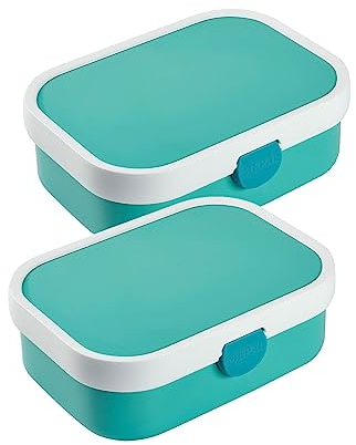 Mepal Brotdose Campus mit Bento-Einsatz & Gabel 700 ml, Farbige Lunchboxen aus Kunststoff mit Clip-Verschluss, 2er Set, ABS, 17.8 x 13.2 x 6.1 cm, türkis & türkis