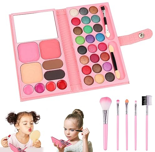 Kinderschminke Set Mädchen,Kinder Schminkpalette,Kinder Make Up Set Mädchen mit Bürsten,Make-Up Palette,Schminke Kinder für Prinzessin Rollenspiel, Halloween, Weihnachten, Geburtstag
