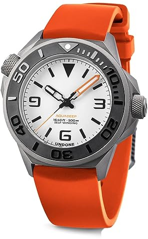 Undone Aqualume Orange Automatik Titan Silikon Stoff Weiß Saphir Herrenuhr