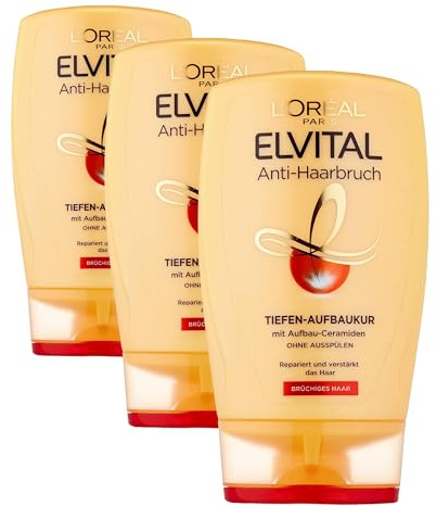 L'Oréal Paris Elvital Sofort-Aufbaukur, Anti-Haarbruch, Haarkur, 125ml (Packung mit 3)