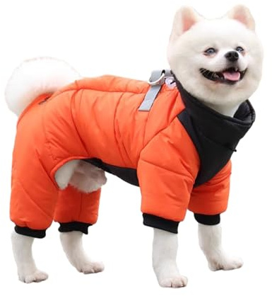 APMOE Winter Dog Warm Coat Waterproof with Legs and Harness D-Rings for Small Medium Large Dogs, Reflective Puppy Jacket Vest for Cold Weather(Size:Medium,Color:Orange)