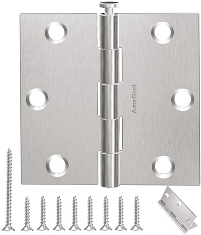 AmzGod 3 Pack 3.5 Inch Brushed Nickel Door Hinges, Interior Satin Nickel Hinges with Square Corners, 3 1/2 Silver Hardware for Standard Residential Doors