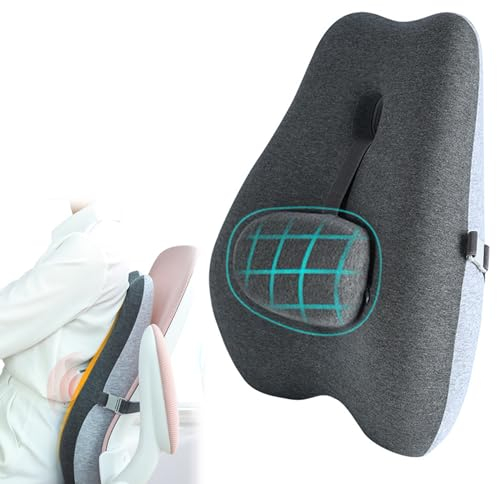 Rückenkissen Lendenwirbelkissen unteren Rückenschmerzen Relief,Ergonomisches RückenKissen aus Memory Foam, Lendenkissen für Bürostuhl, Autositz, Rollstuhl-Grau