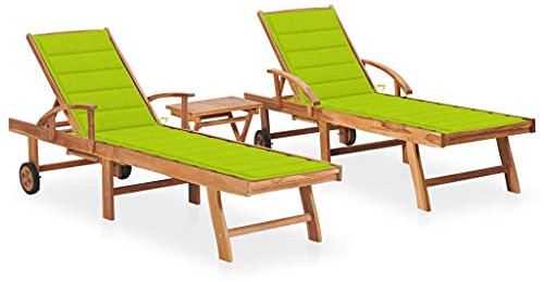Rantry Model3073182 2-Piece Sun Loungers with Table and Solid Teak Cushion, Sun Loungers, Sofa Bed Furniture, Garden Lounger, Pool Lounger, Garden Sun Lounger
